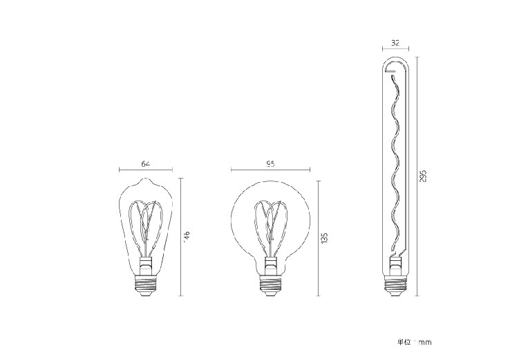 LED電球 CURVE ブラックメッキ シリーズ【E26】4W|サイズ詳細