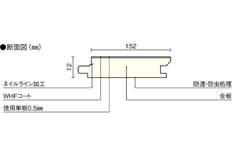 【床暖房対応】複合フローリング コンビットモノ ハードメープル 4尺 [W152]|断面図