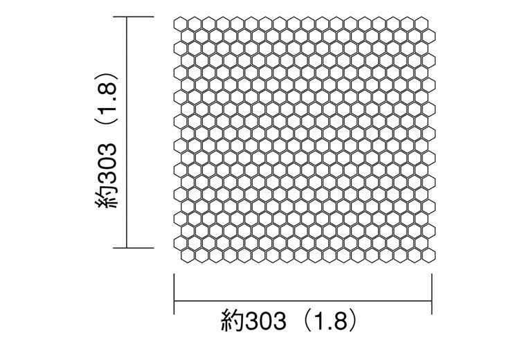 せっ器質モザイクタイル KREUZ クロイツ [六角形]|シートサイズ詳細