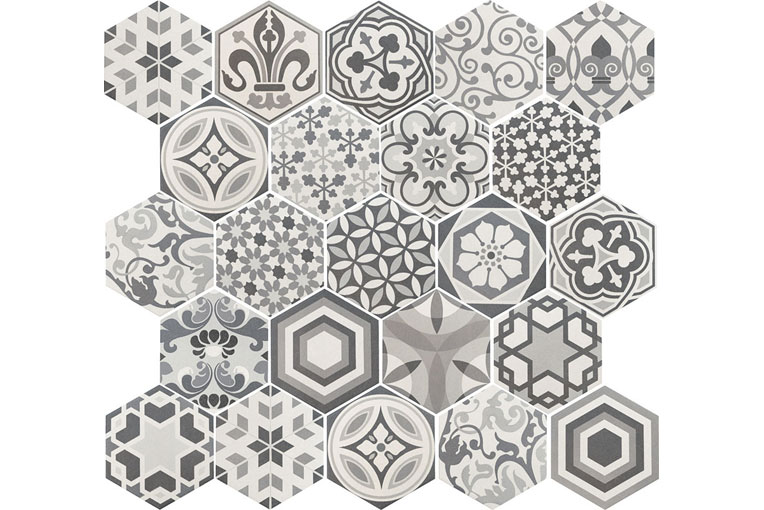 磁器質タイル Hexa ヘキサ ハーモニー [六角形]|カラー：B&W