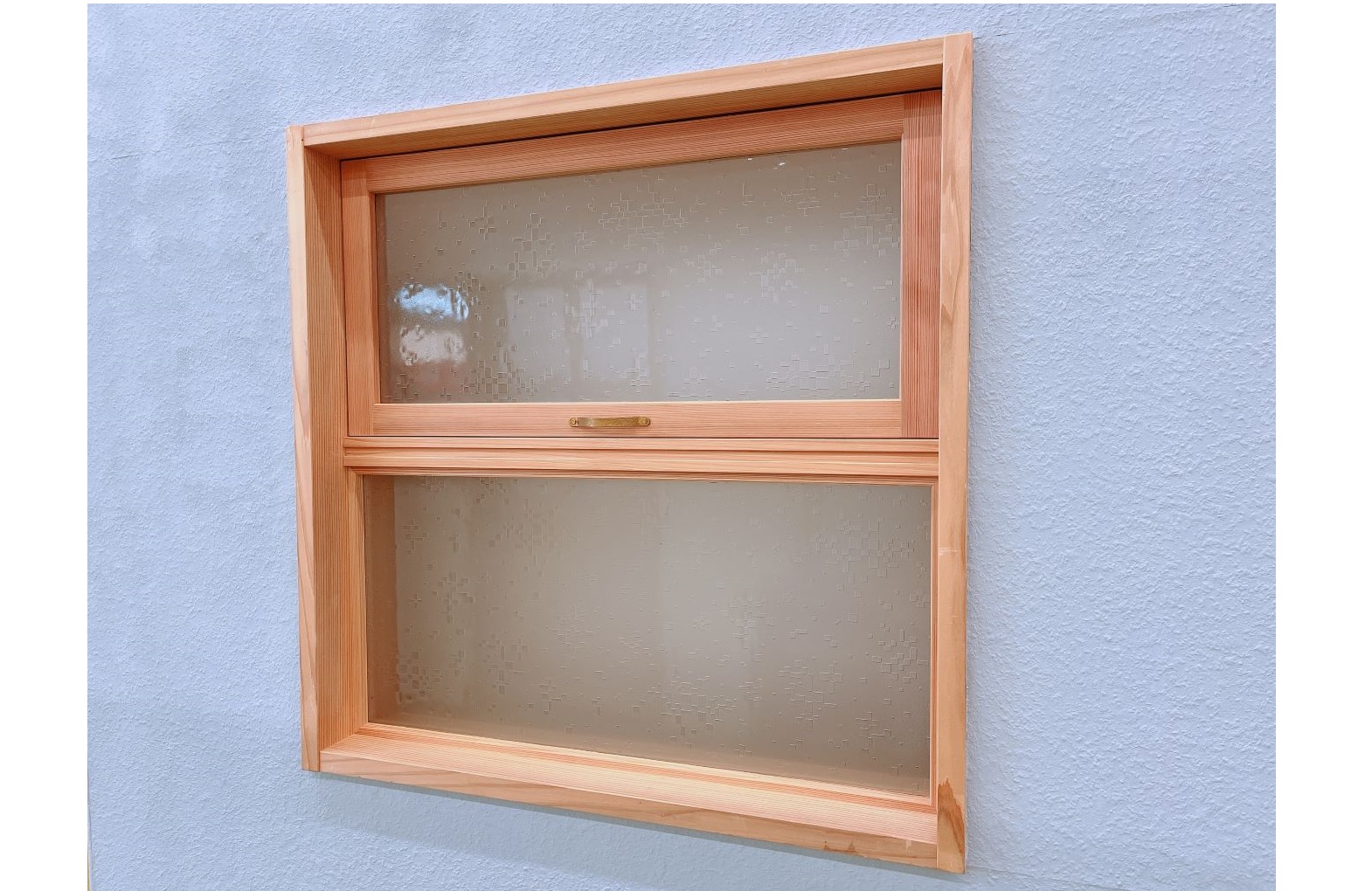 木製室内窓 マドリノ 段窓(横軸回転窓＋FIX窓) 770×770mm|※取手はオプションです